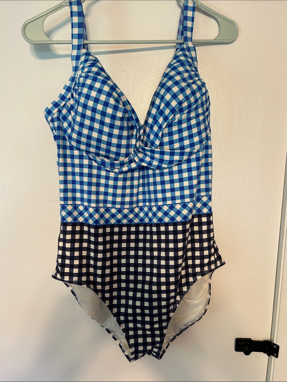 Lands' End Blue and Navy Gingham One-Piece Swim